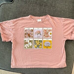 Zara Pink T-Shirt with Floral Panels